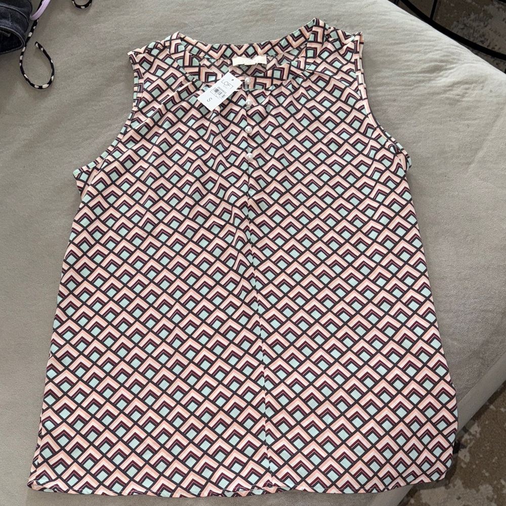 LOFT Multicolor Geometric Sleeveless Blouse
